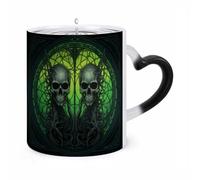 ERSTSNCK Horrifying Green Skull Color Changing Mug Heat Changing Coffee Mugs Funny Magic Cup Heat Sensitive Travel Mug Novelty Coffee Cups Personalized Customized Gift Idea for Men & Women 11 Oz