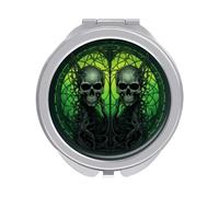 ERSTSNCK Horrifying Green Skull Compact Mirror for Purse, Double-Sided 1x/2x Magnifying Metal Pocket Makeup Mirrors, Folding Mini Vanity Mirror, Handheld Round Travel Cosmetic Mirrors for Women