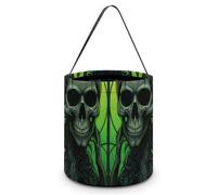 ERSTSNCK Horrifying Green Skull Halloween Candy Buckets Reusable Tote Candy Bag - Trick Or Treat Goody Bag with Handles
