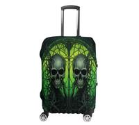 ERSTSNCK Horrifying Green Skull Luggage Suitcase Covers Elastic Washable Cute Luggage Protector Travel Suitcase Protective Cover For Adult (Fit 19-32 Inch Luggages) X-Large, white, L, Horrifying Green