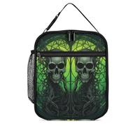 ERSTSNCK Horrifying Green Skull Lunch Bag for Adults Reusable Insulated Lunchbox Leakproof Small Lunch Box Tote for Men & Women Portable Food Cooler Bag for Work, Office, Picnics