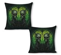 ERSTSNCK Horrifying Green Skull Pillow Covers 18"x18"（2pcs） Linen Throw Pillow Covers - Double Sided Decorative Square Cushion Cases for Sofa, Bed, Chair (No Insert Included)