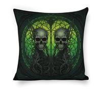 ERSTSNCK Horrifying Green Skull Pillow Covers 18"x18" Linen Throw Pillow Covers - Double Sided Decorative Square Cushion Cases for Sofa, Bed, Chair (No Insert Included)
