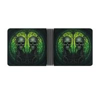 ERSTSNCK Horrifying Green Skull Wallet for Men Bifold Rfid Blocking Slim Money Clip Front Pocket Wallet Card Holder