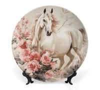ERSTSNCK Horse Image Ceramic Decorative Plate 10inch Bone China Wall Hanging Ornament Plates Bohemian Style Dinner Plate with Stand Cabinet Display Plates for Home Art Decor