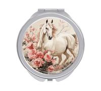 ERSTSNCK Horse Image Compact Mirror for Purse Double-Sided 1x/2x Magnifying Metal Pocket Makeup Mirrors Folding Mini Vanity Mirror Handheld Round Travel Cosmetic Mirrors for Women