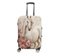 ERSTSNCK Horse Image Luggage Suitcase Covers Elastic Washable Cute Luggage Protector Travel Suitcase Protective Cover For Adult (Fit 19-32 Inch Luggages), white, Small, Horse Image