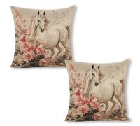 ERSTSNCK Horse Image Pillow Covers 18"x18"（2pcs） Linen Throw Pillow Covers - Double Sided Decorative Square Cushion Cases for Sofa, Bed, Chair (No Insert Included)