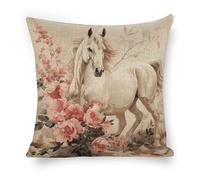 ERSTSNCK Horse Image Pillow Covers 18"x18" Linen Throw Pillow Covers - Double Sided Decorative Square Cushion Cases for Sofa, Bed, Chair (No Insert Included)