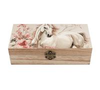 ERSTSNCK Horse Image Wooden Storage Box Elegant Retro Jewelry Box with Hinged Lid Decorative Keepsake Boxes Decor Handmade Organizer Boxes for Wedding, Party, Gift, Diy Craft, Home Decor