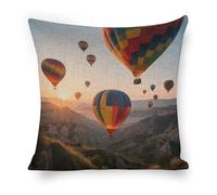 ERSTSNCK Hot Air Balloons Pillow Covers 18"x18" Linen Throw Pillow Covers - Double Sided Decorative Square Cushion Cases for Sofa, Bed, Chair (No Insert Included)