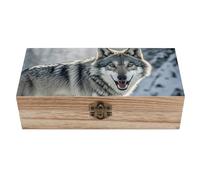 ERSTSNCK Howling Wolf Wooden Storage Box Elegant Retro Jewelry Box with Hinged Lid Decorative Keepsake Boxes Decor Handmade Organizer Boxes for Wedding, Party, Gift, Diy Craft, Home Decor