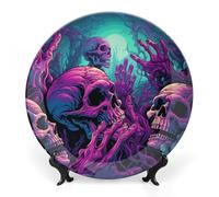 ERSTSNCK Human Hands And Bones Ceramic Decorative Plate 6inch Bone China Wall Hanging Ornament Plates Bohemian Style Dinner Plate with Stand Cabinet Display Plates for Home Art Decor