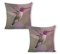 ERSTSNCK Humming Birds Pillow Covers 18"x18"（2pcs） Linen Throw Pillow Covers - Double Sided Decorative Square Cushion Cases for Sofa, Bed, Chair (No Insert Included)