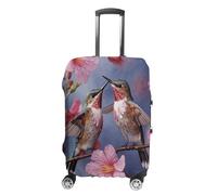ERSTSNCK Humming Birds With Pink Luggage Suitcase Covers Elastic Washable Cute Luggage Protector Travel Suitcase Protective Cover For Adult (Fit 19-32 Inch Luggages), white, M, Humming Birds With Pink