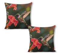 ERSTSNCK Hummingbird Hover Pillow Covers 18"x18"（2pcs） Linen Throw Pillow Covers - Double Sided Decorative Square Cushion Cases for Sofa, Bed, Chair (No Insert Included)