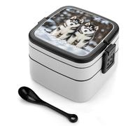 ERSTSNCK Husky Puppies Dogs Bento Box 1000ml Leak Proof Lunch Container with Removable Dividers & Spoon - BPA-Free PP Stackable Lunch Box for Work, Office, Picnic, Travel, Dining Out