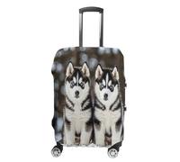 ERSTSNCK Husky Puppies Dogs Luggage Suitcase Covers Elastic Washable Cute Luggage Protector Travel Suitcase Protective Cover For Adult (Fit 19-32 Inch Luggages) X-Large, white, XL, Husky Puppies Dogs