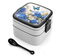 ERSTSNCK Hydrangeas Daisies Butterflies Bento Box 1000ml Leak Proof Lunch Container with Removable Dividers & Spoon - BPA-Free PP Stackable Lunch Box for Work, Office, Picnic, Travel, Dining Out