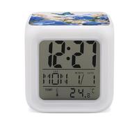 ERSTSNCK Hydrangeas Daisies Butterflies Night Light Alarm Clock LED Display Alarms for Bedroom Smart Digital Alarm Clock Wtih 7 Colorful Ambient Lights Sleep Timer for Heavy Sleepers Simple Operation