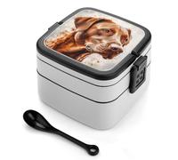 ERSTSNCK Hyper Realistic Dog Bento Box 1000ml Leak Proof Lunch Container with Removable Dividers & Spoon - BPA-Free PP Stackable Lunch Box for Work, Office, Picnic, Travel, Dining Out