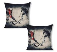 ERSTSNCK Ice Hockey Art Pillow Covers 18"x18"（2pcs） Linen Throw Pillow Covers - Double Sided Decorative Square Cushion Cases for Sofa, Bed, Chair (No Insert Included)