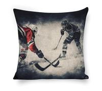 ERSTSNCK Ice Hockey Art Pillow Covers 18"x18" Linen Throw Pillow Covers - Double Sided Decorative Square Cushion Cases for Sofa, Bed, Chair (No Insert Included)