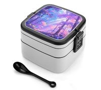 ERSTSNCK Iridescent Forest Bento Box 1000ml Leak Proof Lunch Container with Removable Dividers & Spoon - BPA-Free PP Stackable Lunch Box for Work, Office, Picnic, Travel, Dining Out