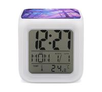 ERSTSNCK Iridescent Forest Night Light Alarm Clock LED Display Alarms for Bedroom Smart Digital Alarm Clock Wtih 7 Colorful Ambient Lights Sleep Timer for Heavy Sleepers Simple Operation