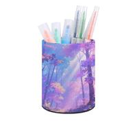 ERSTSNCK Iridescent Forest Pen Holder, Pencil Holder Desktop Stationery Organizer Round Leather Pencil Cup Makeup Brush Storage Box for Office Home And Stationary Supplies