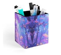 ERSTSNCK Iridescent Forest Pen Holder, Pencil Holder Desktop Stationery Organizer Square Leather Pencil Cup Makeup Brush Storage Box for Office Home And Stationary Supplies