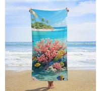 ERSTSNCK Island Corals Beach Towel Oversized 31" X 63" Absorbent Towels Quick Dry Pool Towel Lightweight Bath Towels Sandproof Beach Blanket for Gym Swimming Sports Travel Gifts