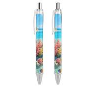 ERSTSNCK Island Corals Black Ballpoint Pens Fine Point (0.5mm) Black Ink Pen Retractable Ball Point Pens with Comfortable Full Grip for Journaling, And Office Writing Ideal 2 PCS