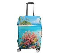 ERSTSNCK Island Corals Luggage Suitcase Covers Elastic Washable Cute Luggage Protector Travel Suitcase Protective Cover For Adult (Fit 19-32 Inch Luggages) X-Large, white, L, Island Corals