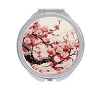 ERSTSNCK Japanese Floral Cherry Blossom Compact Mirror for Purse Double-Sided 1x/2x Magnifying Metal Pocket Makeup Mirrors Folding Mini Vanity Mirror Handheld Round Travel Cosmetic Mirrors for Women