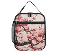 ERSTSNCK Japanese Floral Cherry Blossom Lunch Bag for Adults Reusable Insulated Lunchbox Leakproof Small Lunch Box Tote for Men & Women Portable Food Cooler Bag for Work, Office, Picnics