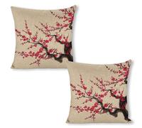 ERSTSNCK Japanese Floral Cherry Blossom Pillow Covers 18"x18"（2pcs） Linen Throw Pillow Covers - Double Sided Decorative Square Cushion Cases for Sofa, Bed, Chair (No Insert Included)