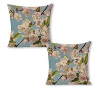 ERSTSNCK Japanese Floral Cherry Blossom Pillow Covers 18"x18"（2pcs） Linen Throw Pillow Covers - Double Sided Decorative Square Cushion Cases for Sofa, Bed, Chair (No Insert Included)