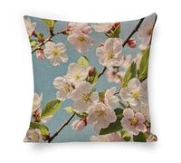 ERSTSNCK Japanese Floral Cherry Blossom Pillow Covers 18"x18" Linen Throw Pillow Covers - Double Sided Decorative Square Cushion Cases for Sofa, Bed, Chair (No Insert Included)