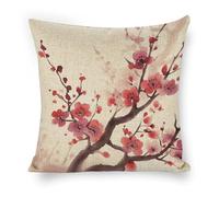 ERSTSNCK Japanese Spring Plum Floral Pillow Covers 18"x18" Linen Throw Pillow Covers - Double Sided Decorative Square Cushion Cases for Sofa, Bed, Chair (No Insert Included)