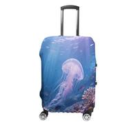 ERSTSNCK Jellyfish Swimming Luggage Suitcase Covers Elastic Washable Cute Luggage Protector Travel Suitcase Protective Cover For Adult (Fit 19-32 Inch Luggages) X-Large, white, S, Jellyfish Swimming