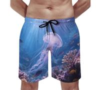 ERSTSNCK Jellyfish Swimming Mens Swim Trunks Drawstring Shorts Quick Dry Beach Shorts with Mesh Liner Pocket, White, 3XL Short