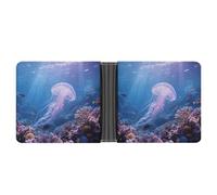 ERSTSNCK Jellyfish Swimming Wallet for Men Bifold Rfid Blocking Slim Money Clip Front Pocket Wallet Card Holder