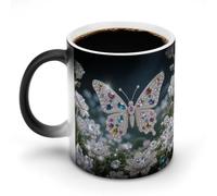 ERSTSNCK Jewel - Butterfly Color Changing Mug 11 Oz Heat Changing Coffee Mugs Funny Magic Cup Heat Sensitive Ceramics Mug Novelty Coffee Cups Personalized Customized Gift Idea for Men & Women