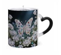 ERSTSNCK Jewel - Butterfly Color Changing Mug Heat Changing Coffee Mugs Funny Magic Cup Heat Sensitive Travel Mug Novelty Coffee Cups Personalized Customized Gift Idea for Men & Women 11 Oz