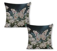 ERSTSNCK Jewel - Butterfly Pillow Covers 18"x18"（2pcs） Linen Throw Pillow Covers - Double Sided Decorative Square Cushion Cases for Sofa, Bed, Chair (No Insert Included)