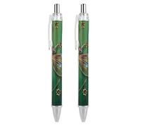 ERSTSNCK Jewel Dragonfly Black Ballpoint Pens Fine Point (0.5mm) Black Ink Pen Retractable Ball Point Pens with Comfortable Full Grip for Journaling, And Office Writing Ideal 2 PCS