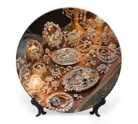 ERSTSNCK Jewelry Feast Ceramic Decorative Plate 10inch Bone China Wall Hanging Ornament Plates Bohemian Style Dinner Plate with Stand Cabinet Display Plates for Home Art Decor