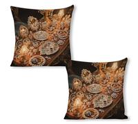 ERSTSNCK Jewelry Feast Pillow Covers 18"x18"（2pcs） Linen Throw Pillow Covers - Double Sided Decorative Square Cushion Cases for Sofa, Bed, Chair (No Insert Included)