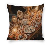 ERSTSNCK Jewelry Feast Pillow Covers 18"x18" Linen Throw Pillow Covers - Double Sided Decorative Square Cushion Cases for Sofa, Bed, Chair (No Insert Included)